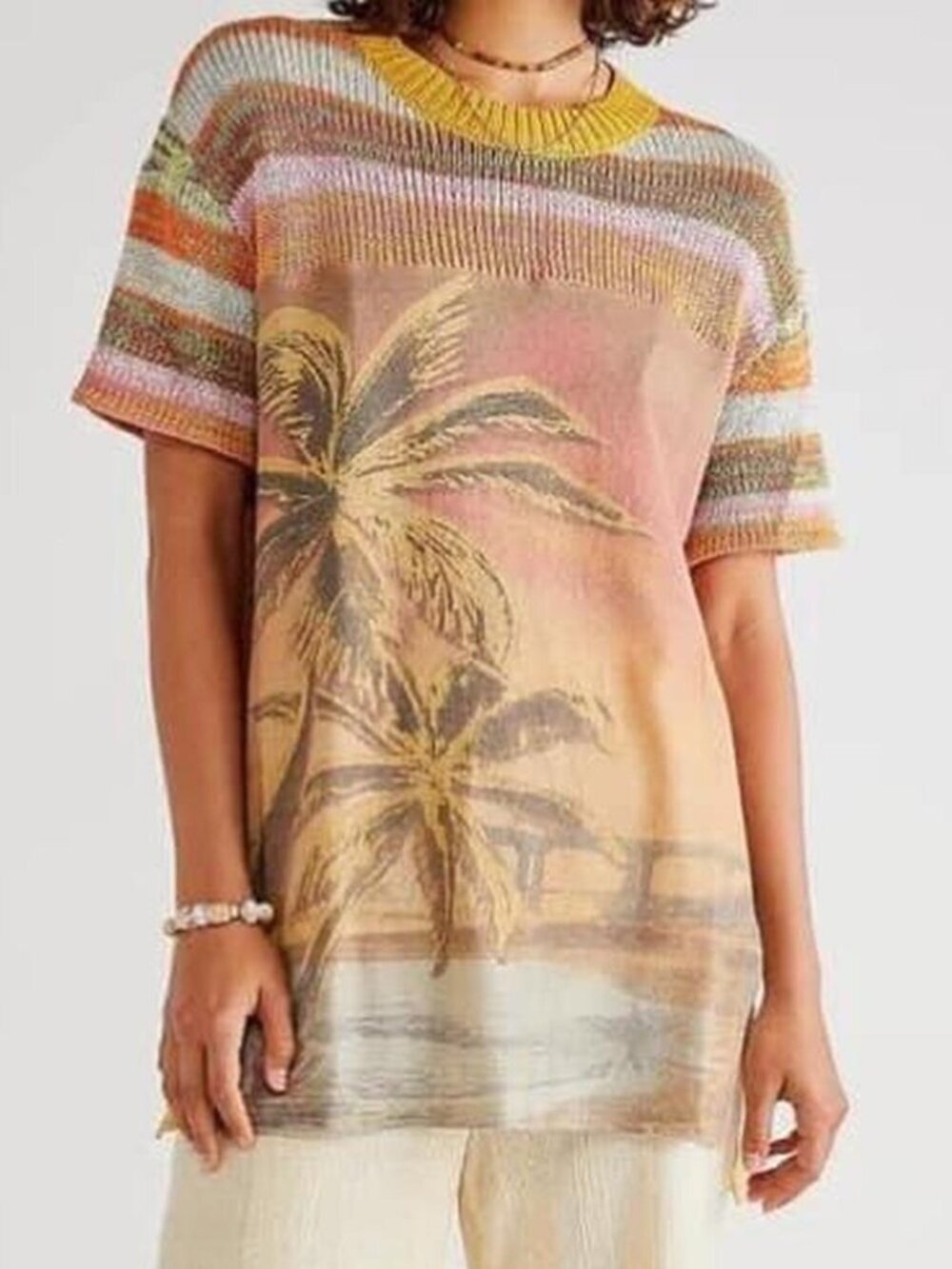 Free People We The Free People Ibiza Palm Tree Knit Tee - Size Medium